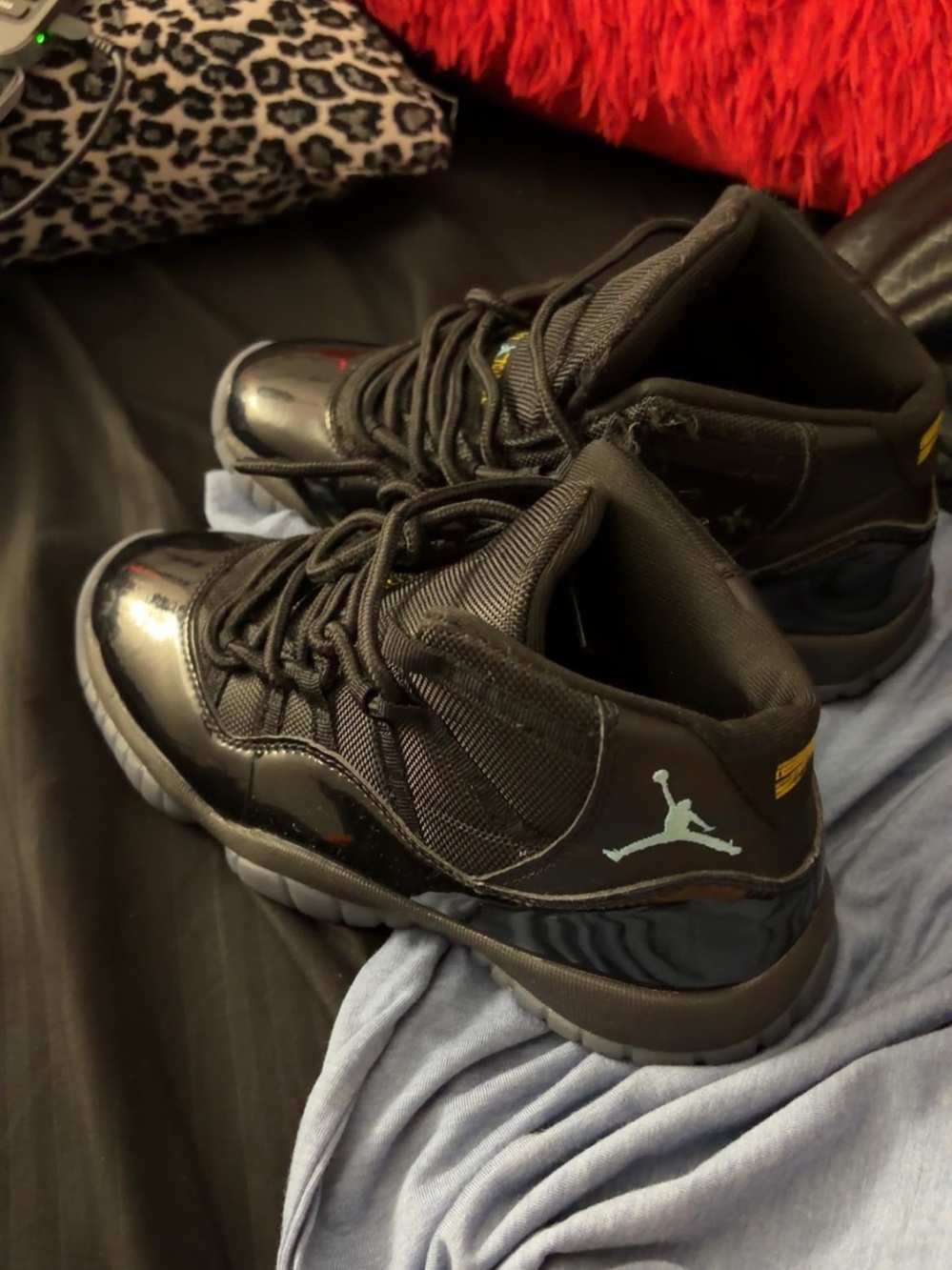 Jordan Kids Black Patent High-Top Sneakers with Mint Jumpman